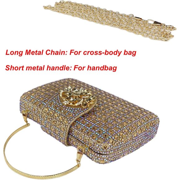 Women\'s Rhinestone Sparkly Unique Evening Floral Clutch Shoulder Handbag